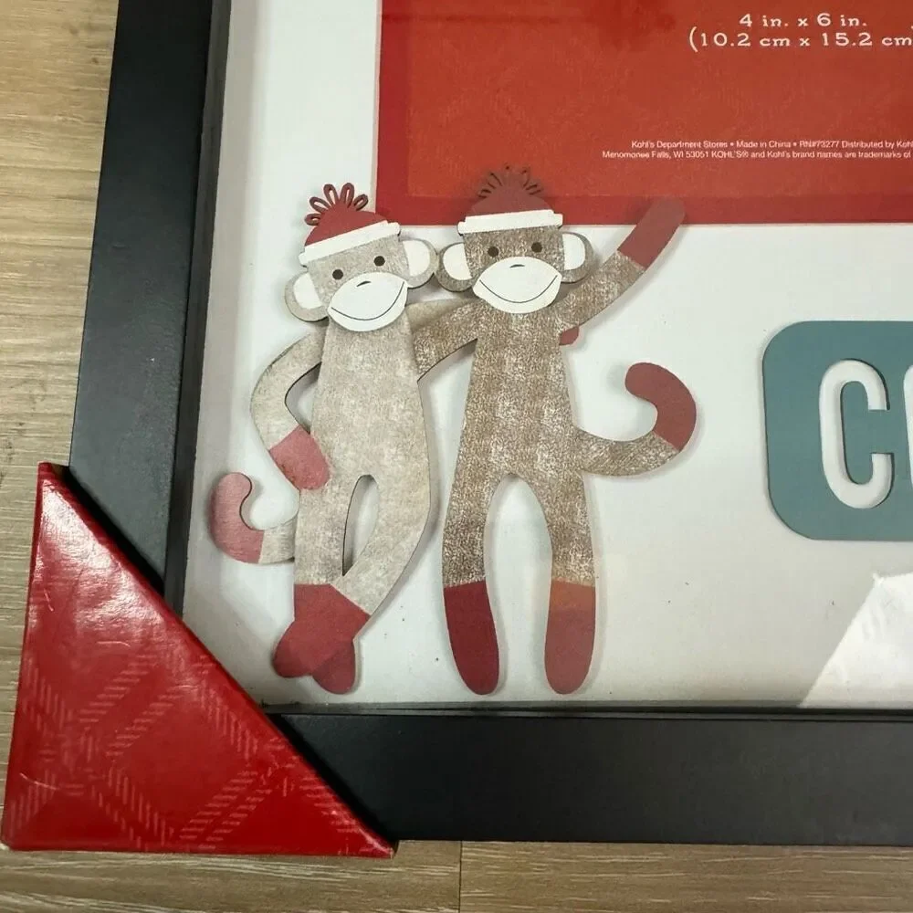 St. Nicholas Square 4x6 Cousins Picture Frame Christmas Sock Monkey Design Gift